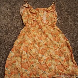 Orange floral print summer dress